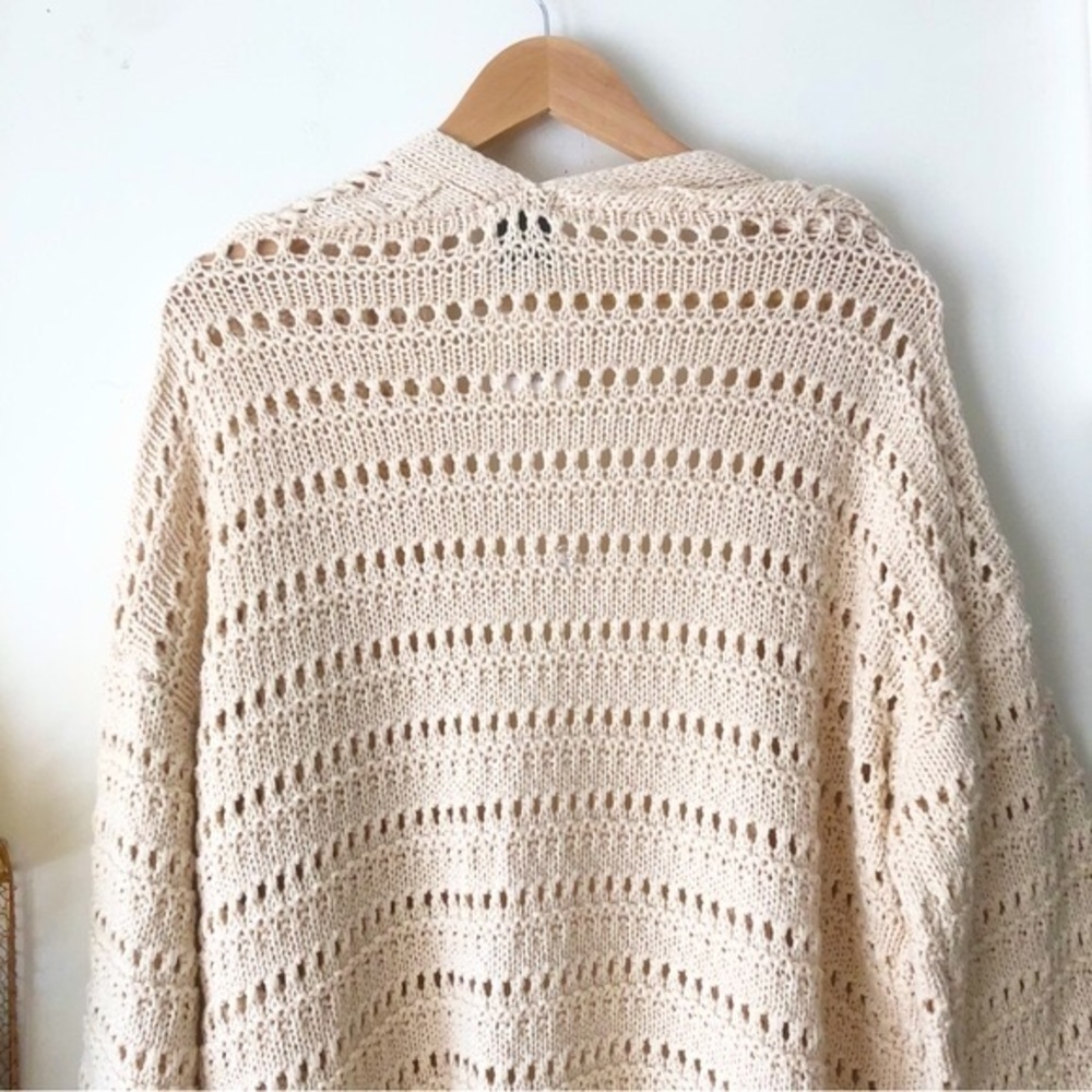 Crochet Knit Fringe Cardigan Boho Dreams by Gilli Natural Beige Size Medium - Picture 7 of 14